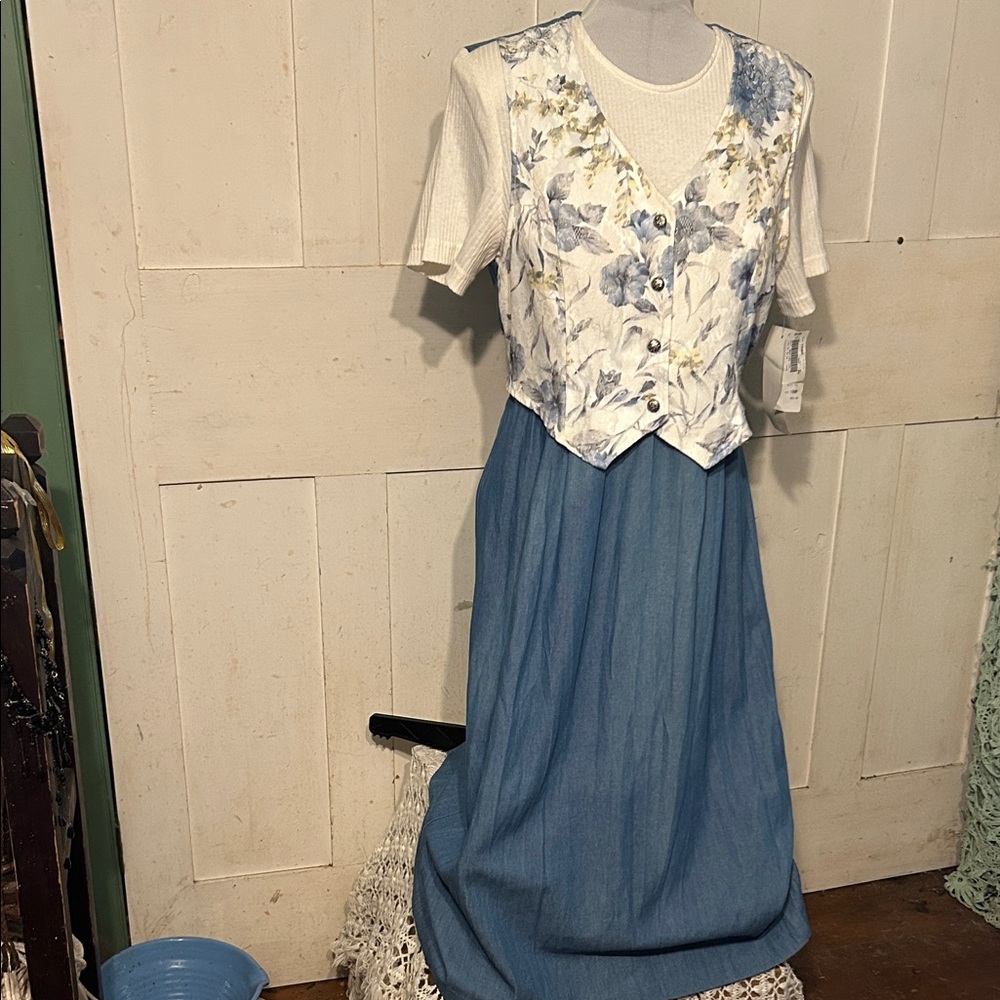 NOSWT Whirlaway Frocks Vintage 1980s Denim & Tapestry Sz 16P Retro Cottagecore